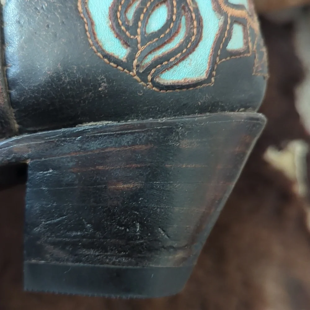 CORRAL R2482 Espresso brown & turquoise inlay crosses & roses cowgirl boots sz 7 - Picture 14 of 16